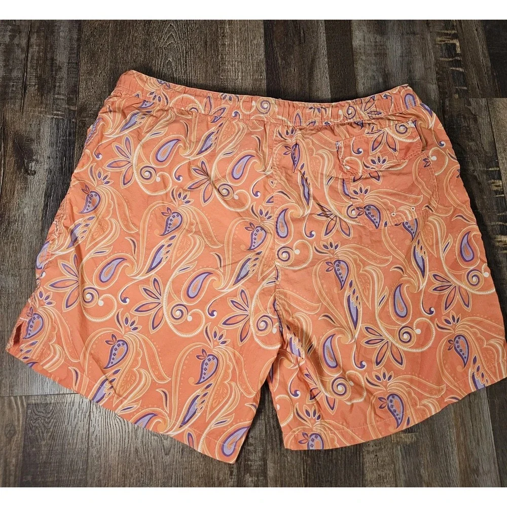 Peter Millar Swim Trunks mesh Lined Paisley Mens XL Orange/Purple drawstring